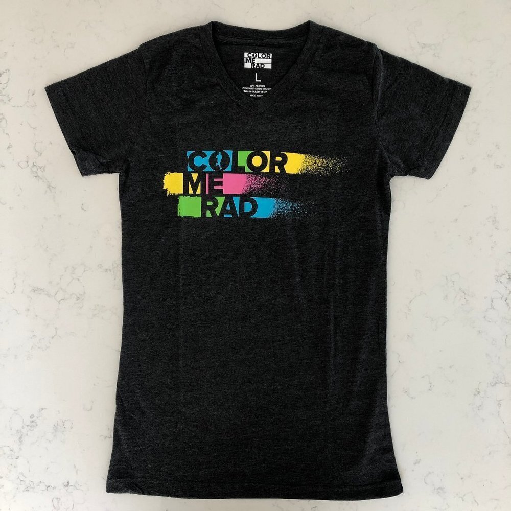 Color Me Rad V Neck Short Sleeve Graphic T Shirt Charcoal Gray Size M/L Unisex